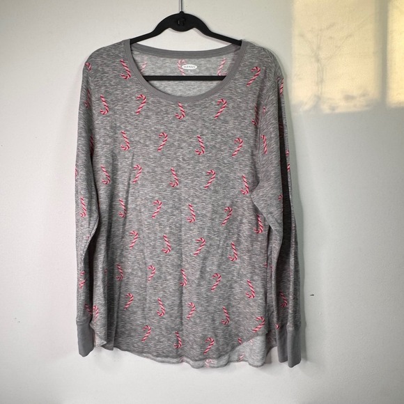 Old NavyThermal Candy Cane Print Long Sleeve Lounge Pajama Top XXL - Picture 2 of 4